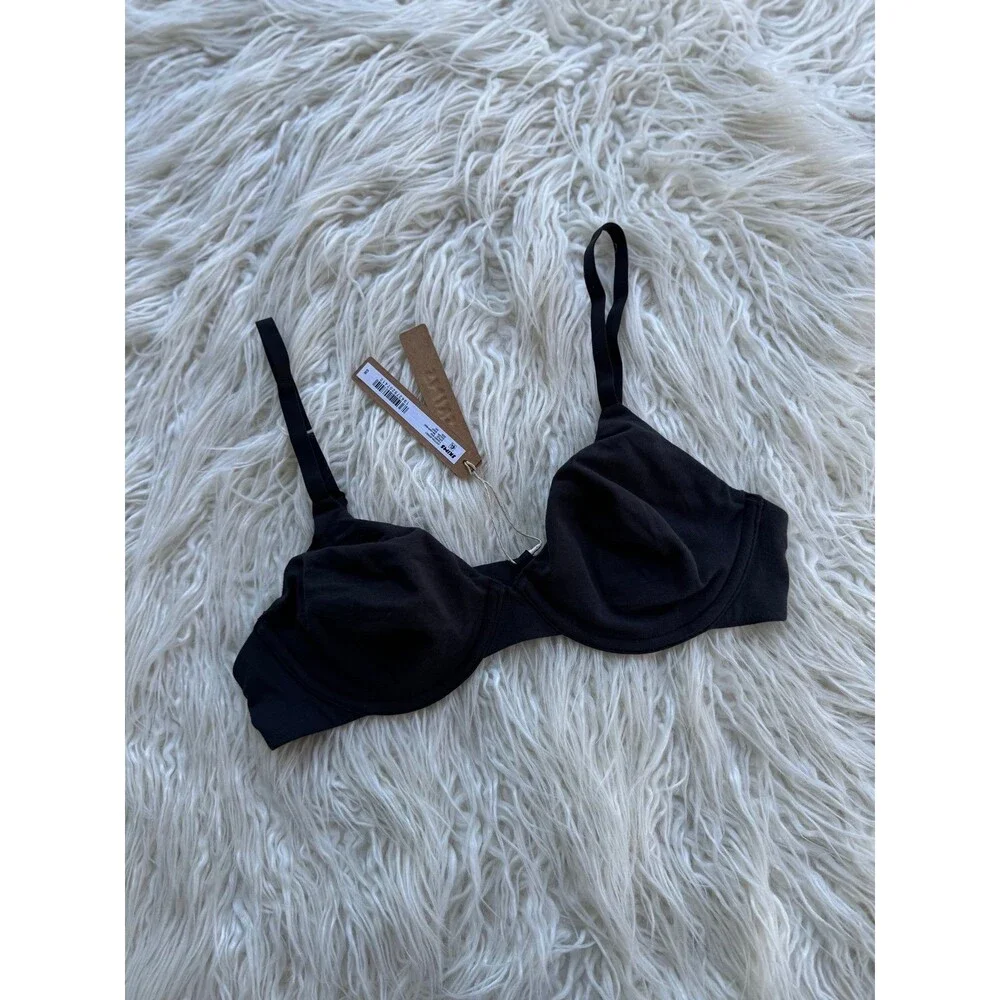 Skims Cotton Jersey T-shirt Bra Soot Size 34C - Picture 3 of 7